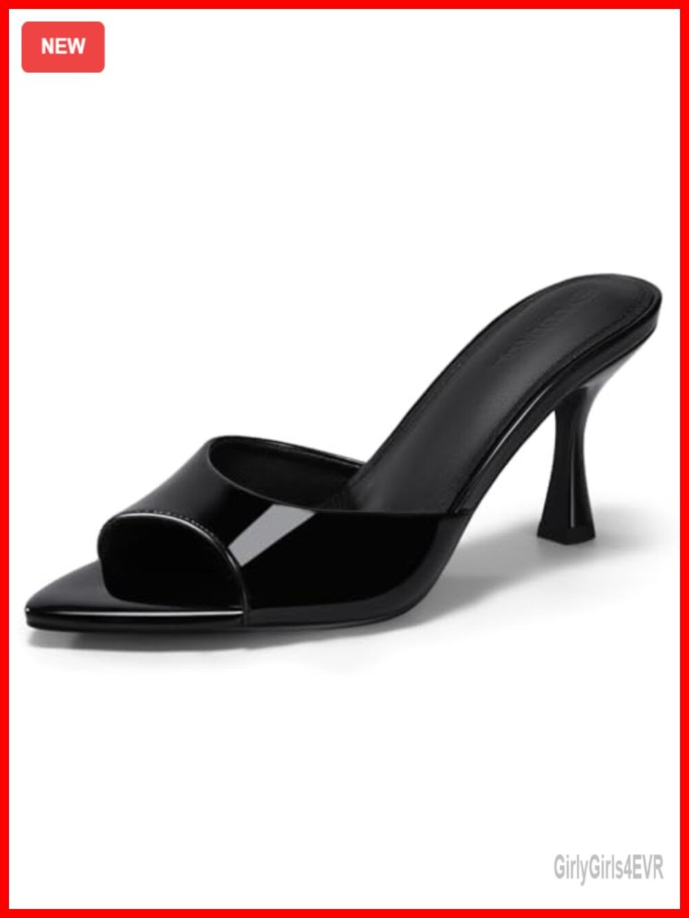 Faux Patent Leather Kitten Heel Mules Pointed Toe Slip On Dress Sandals